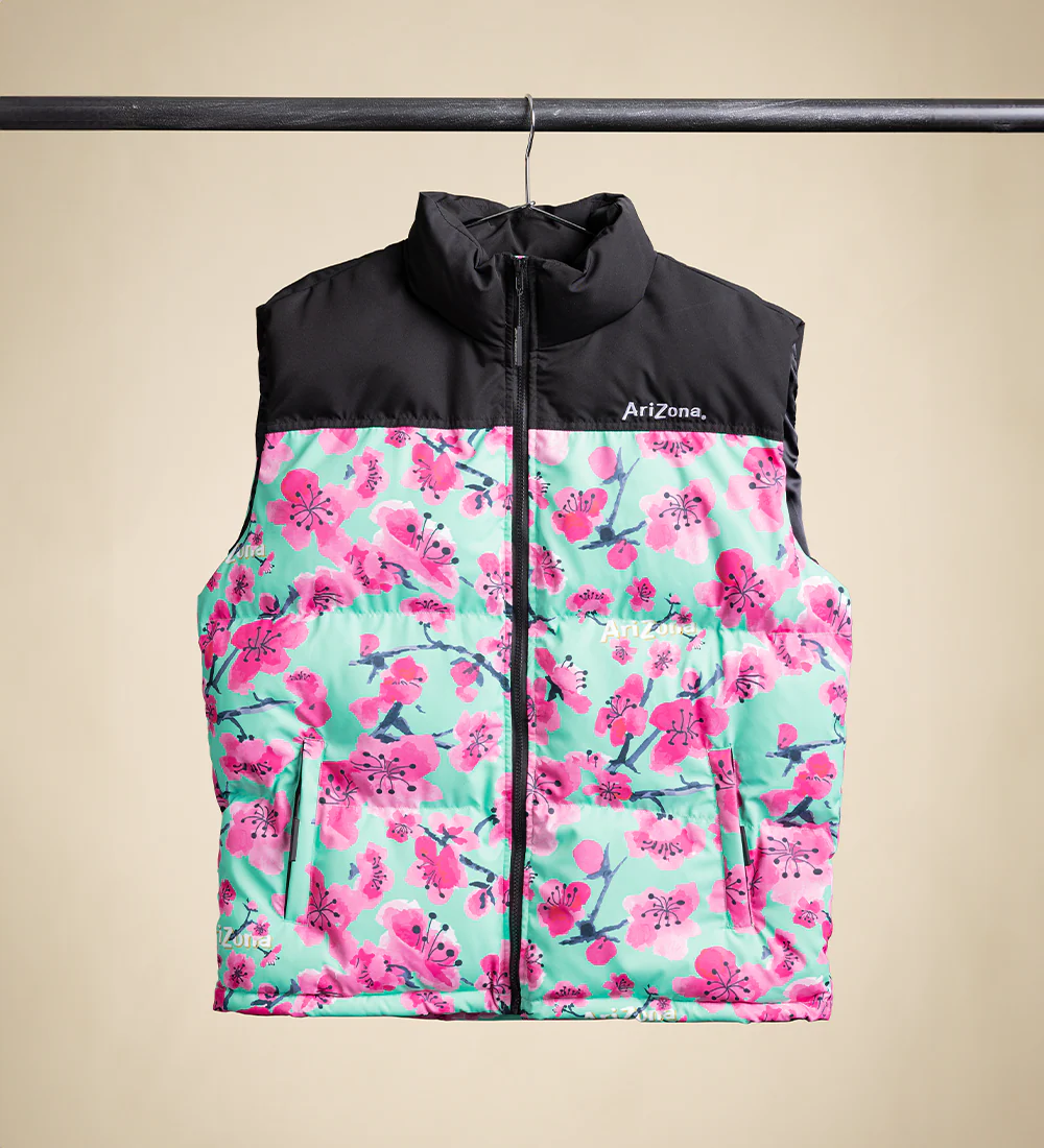 Black & Teal Cherry Blossom Puffer Vest - Image 3