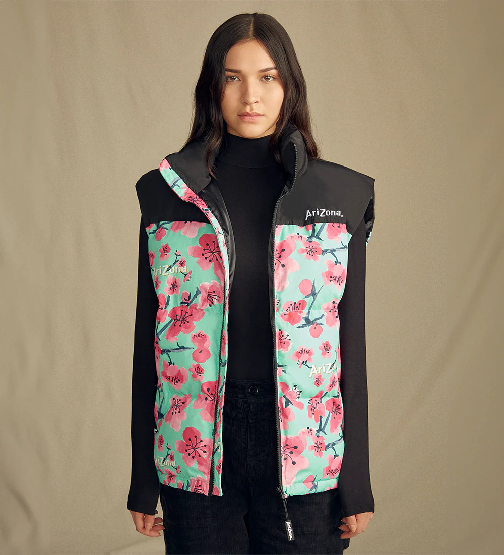 Black & Teal Cherry Blossom Puffer Vest - Image 4