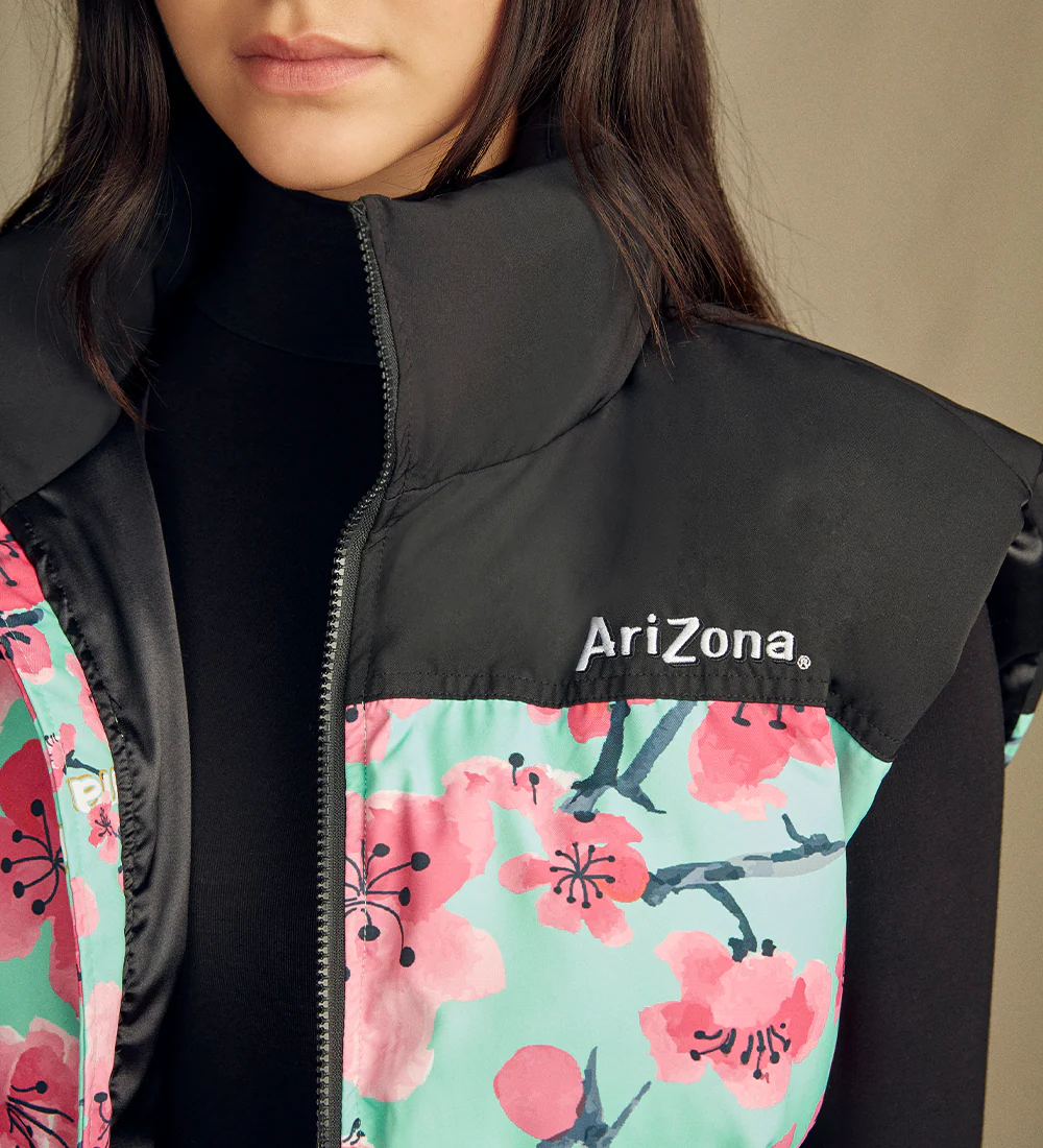 Black & Teal Cherry Blossom Puffer Vest - Image 5