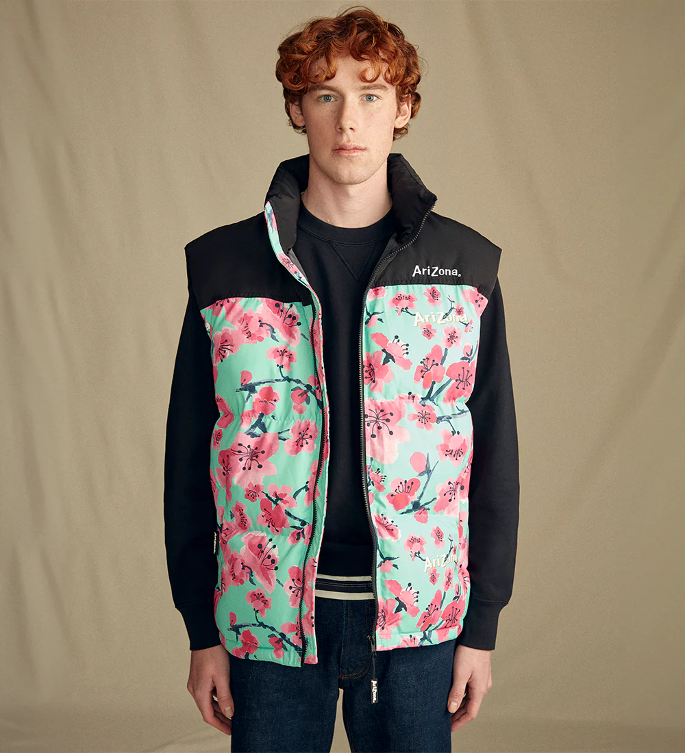 Black & Teal Cherry Blossom Puffer Vest - Image 6