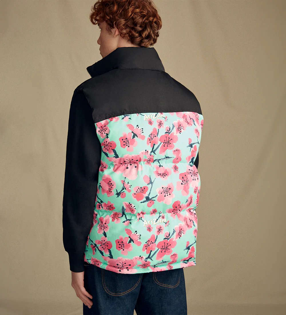 Black & Teal Cherry Blossom Puffer Vest - Image 8