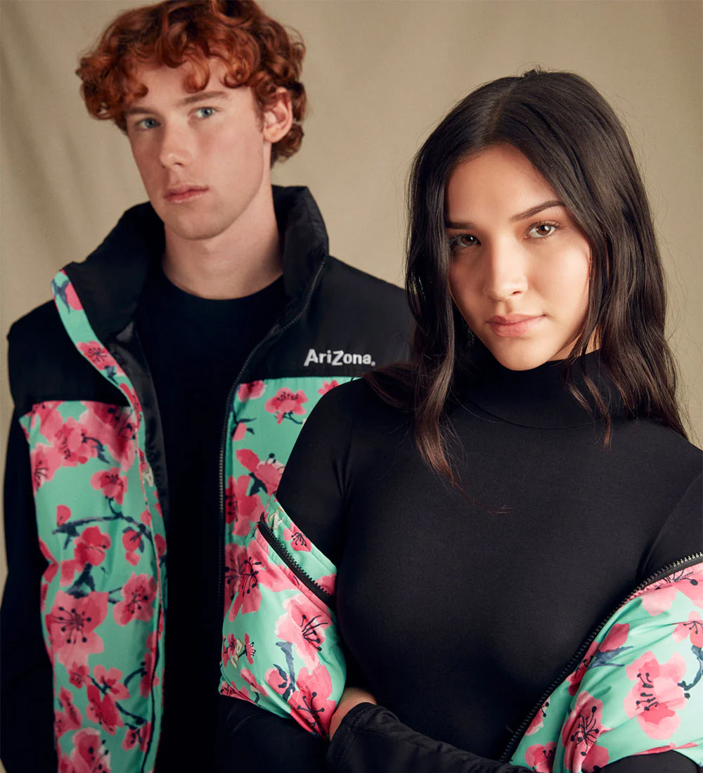 Black & Teal Cherry Blossom Puffer Vest - Image 9