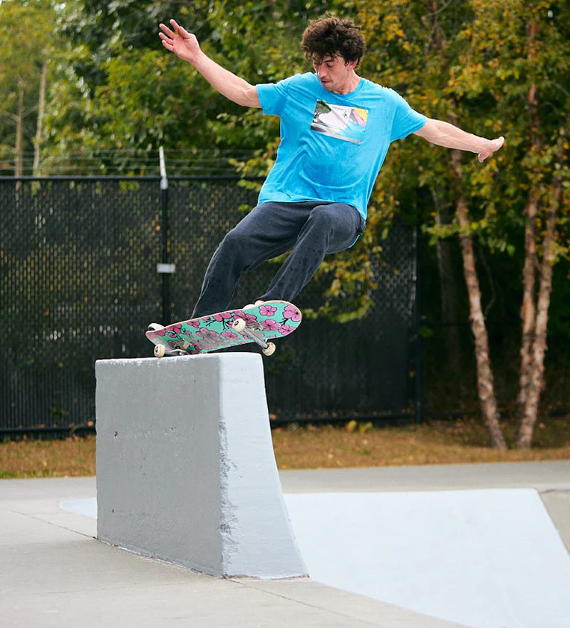 Teal & Pink Cartoon Blossom Skateboard Deck - Image 3