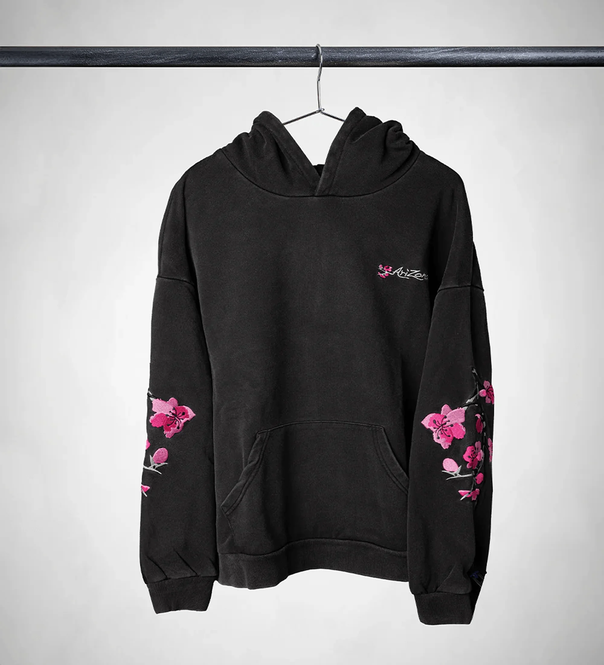 Heritage Black Cherry Blossom-Embroidered Cotton Hoodie - Image 3