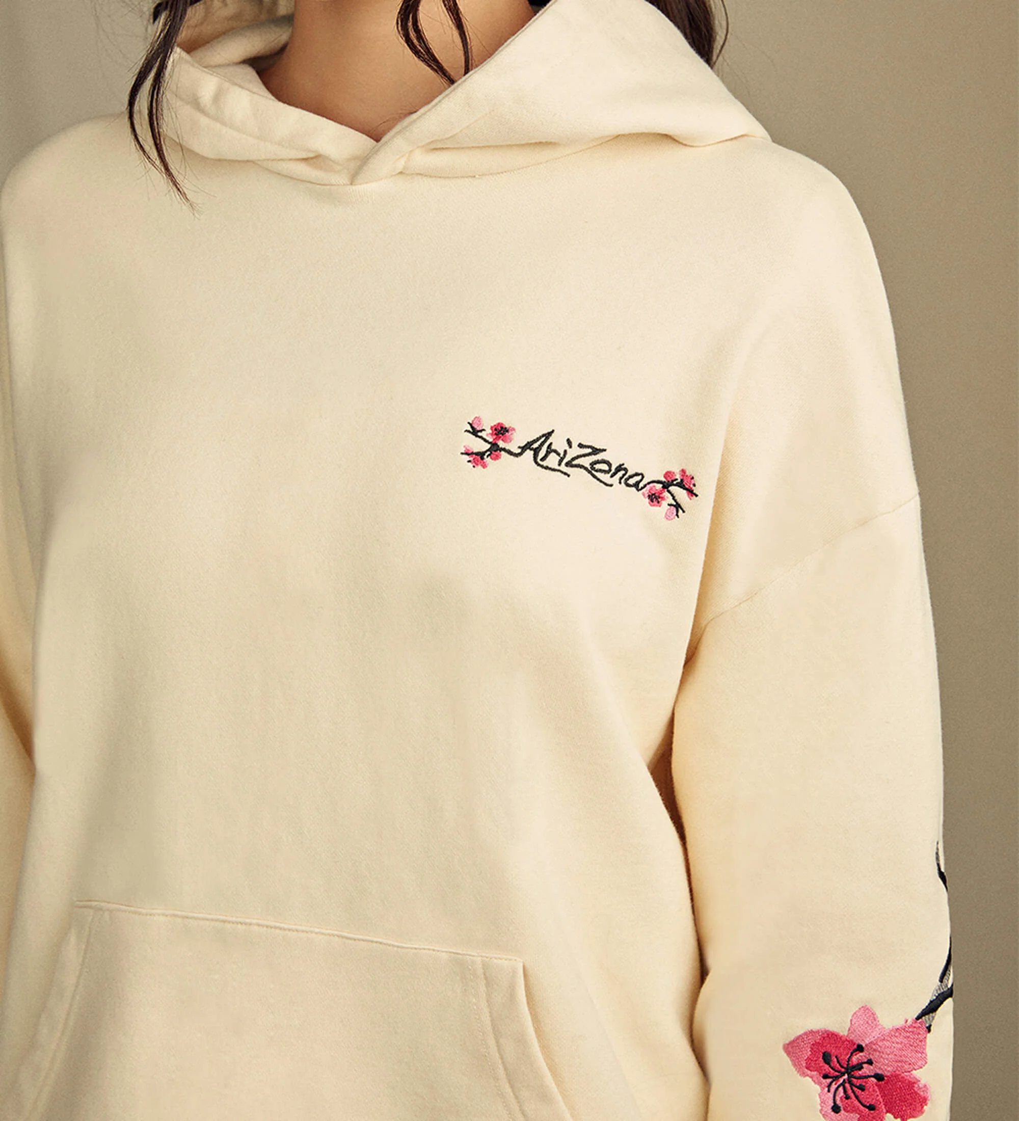Heritage Ivory Cherry Blossom-Embroidered Cotton Hoodie - Image 4