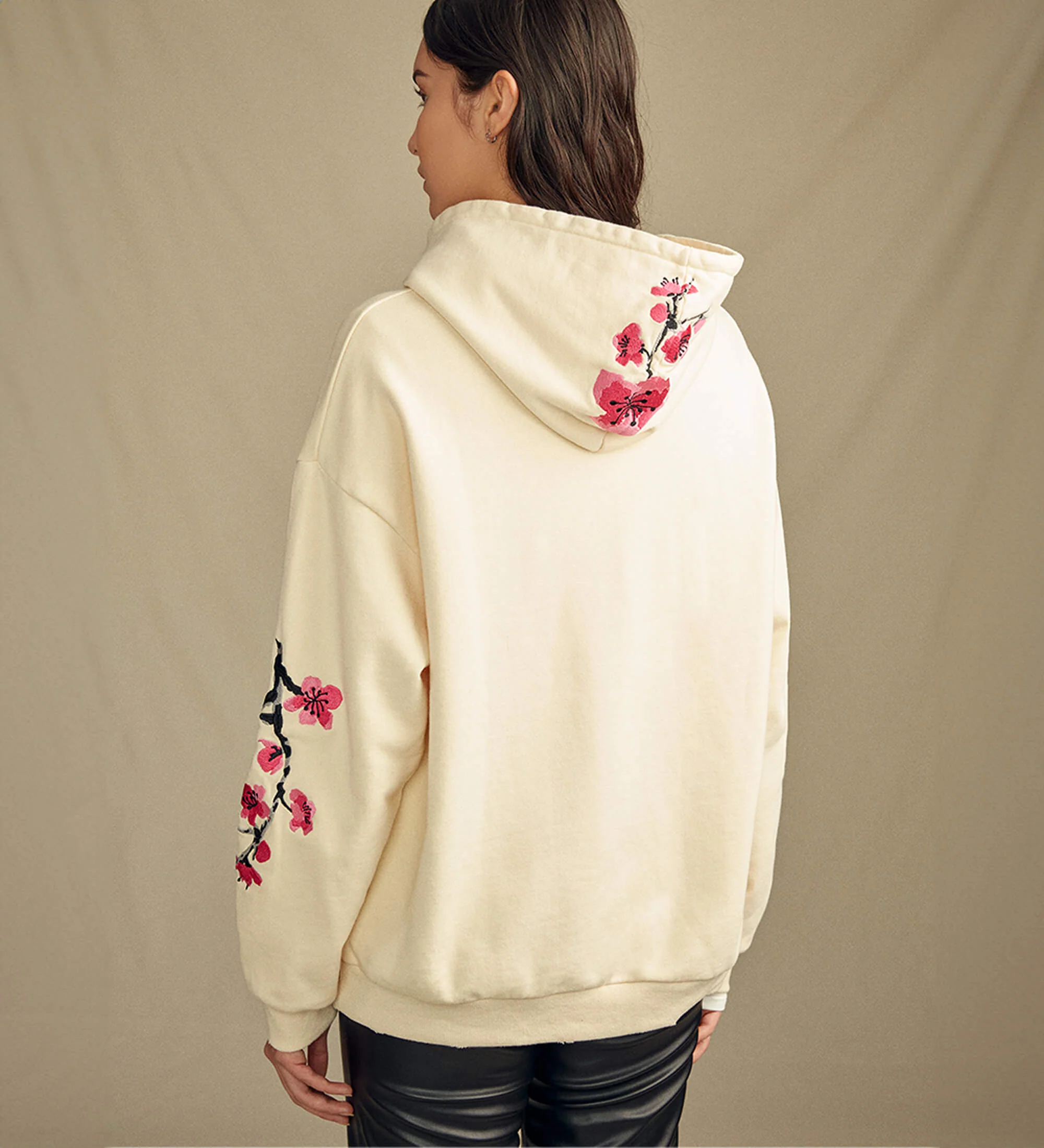 Heritage Ivory Cherry Blossom-Embroidered Cotton Hoodie - Image 5