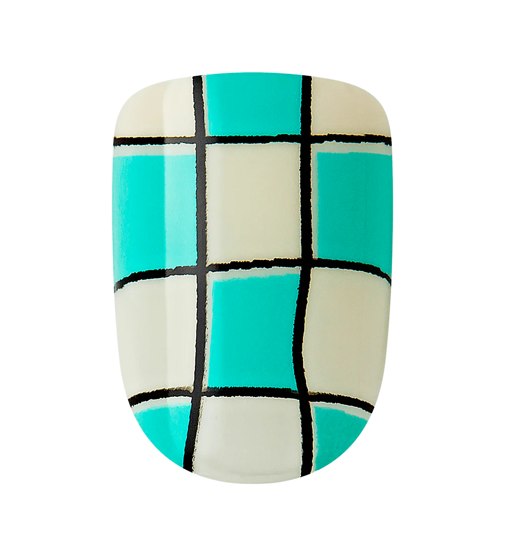 Teal & White Checkerboard Press-On Nails - Image 12