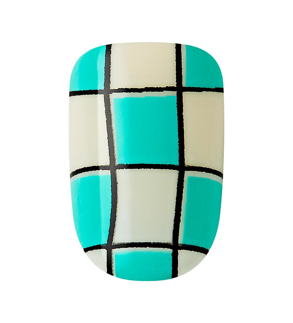 Teal & White Checkerboard Press-On Nails - Image 13