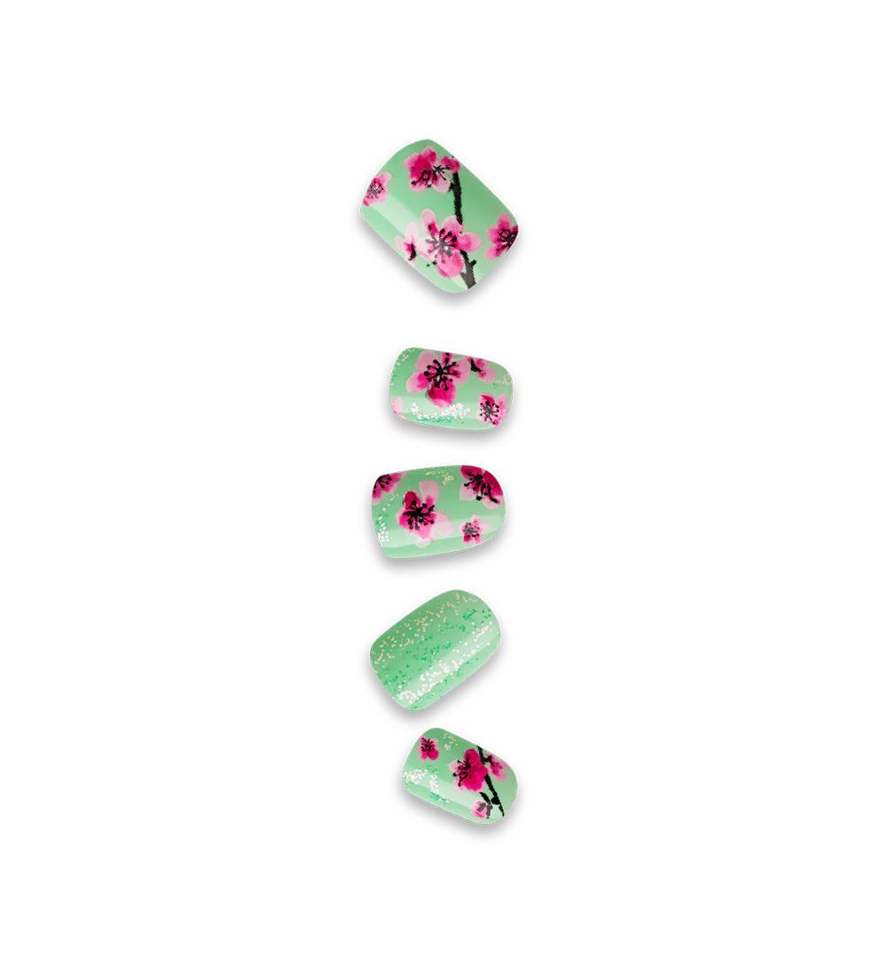 Teal & Pink Cherry Blossom Press-On Nails - Image 8