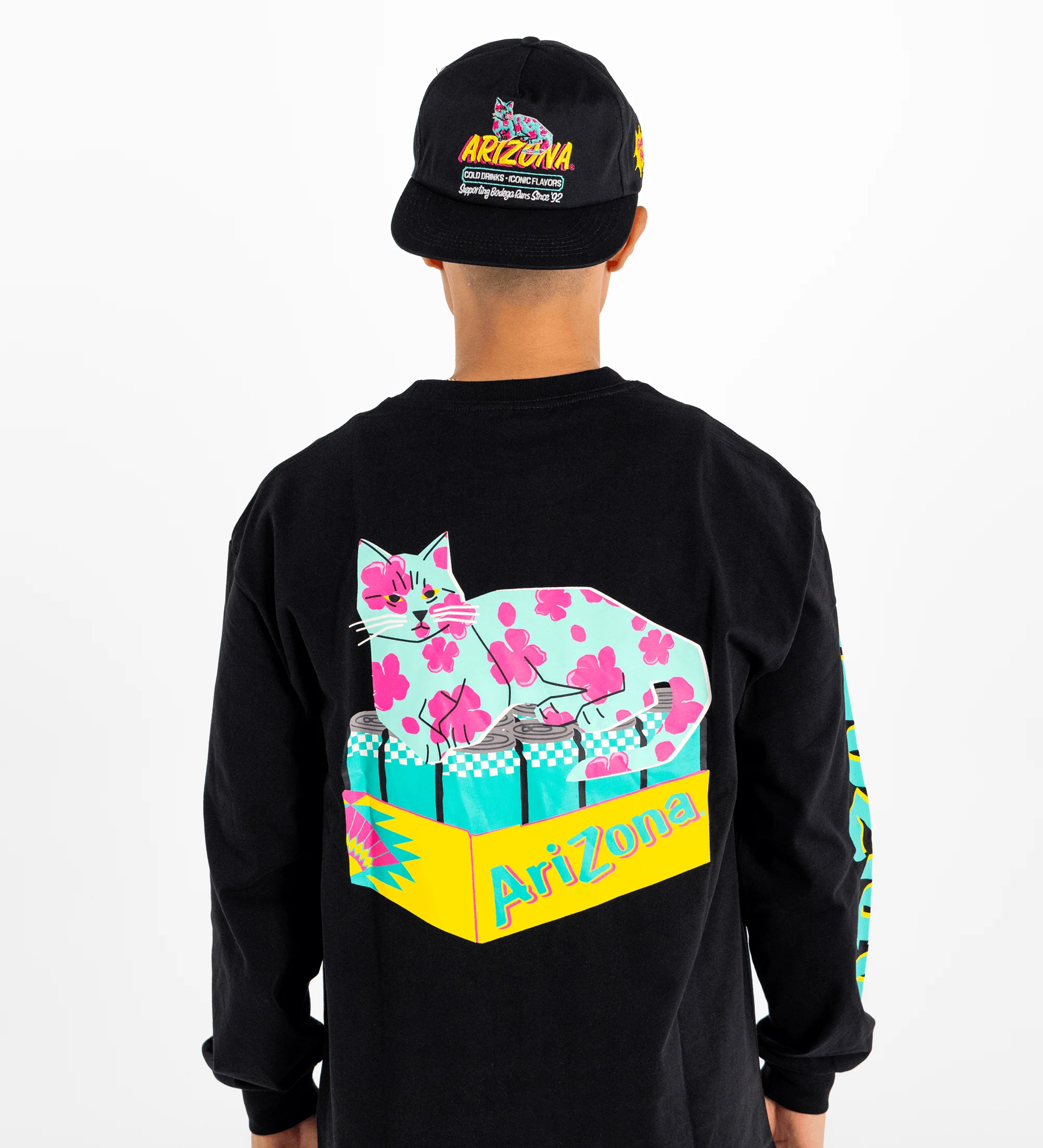Black Cherry Blossom Bodega Cat Long-Sleeve T-Shirt - Image 4