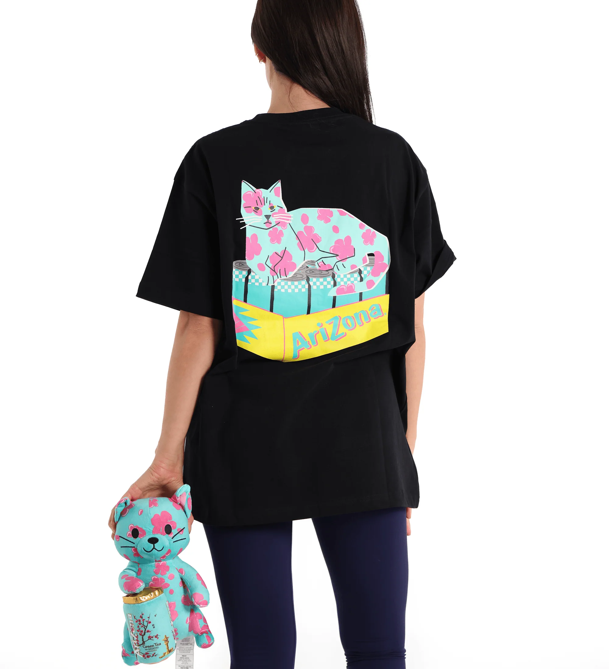 Black Cherry Blossom Bodega Cat T-Shirt - Image 2