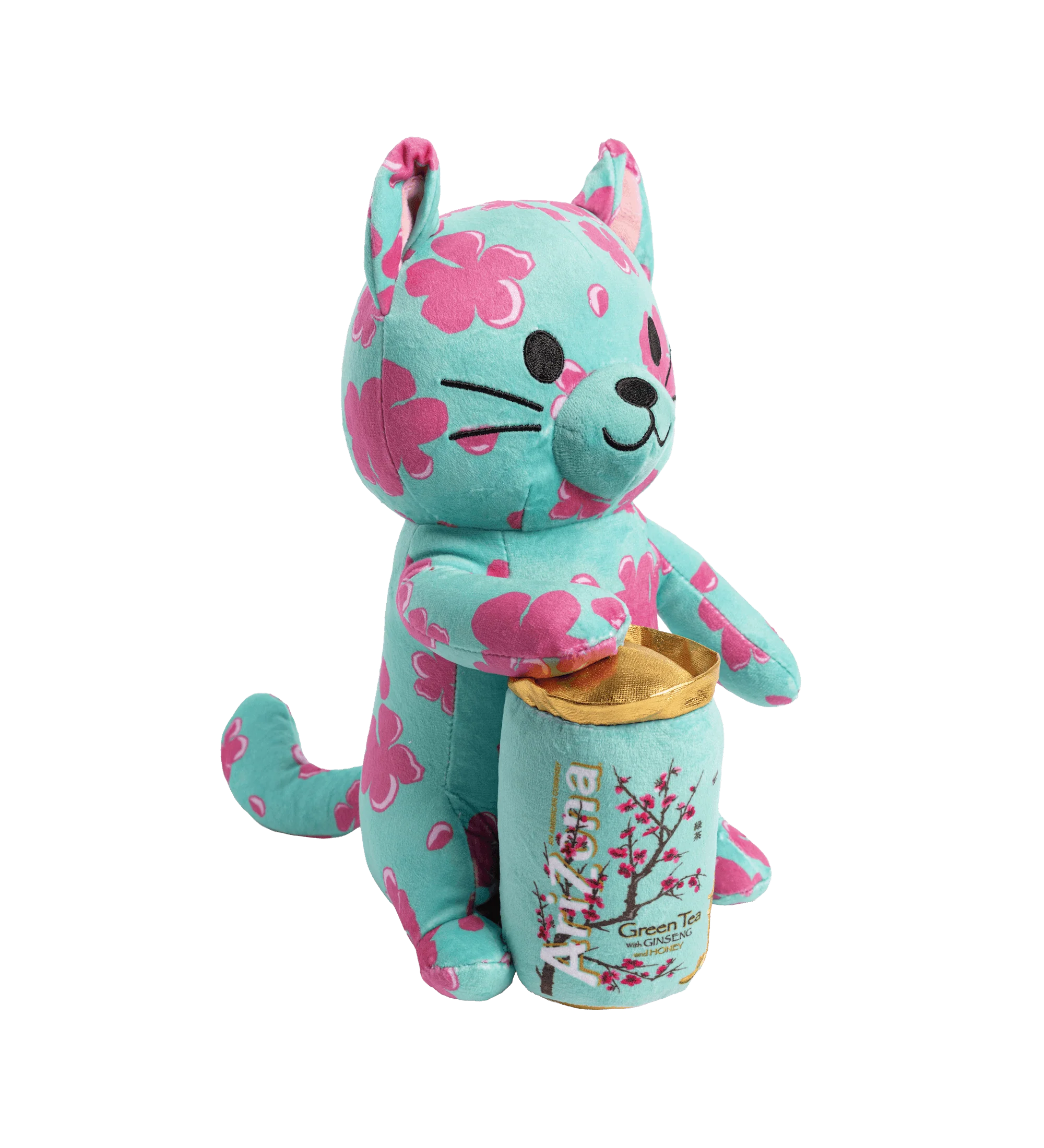 Teal & Pink Cherry Blossom Bodega Cat Plush Toy - Image 3
