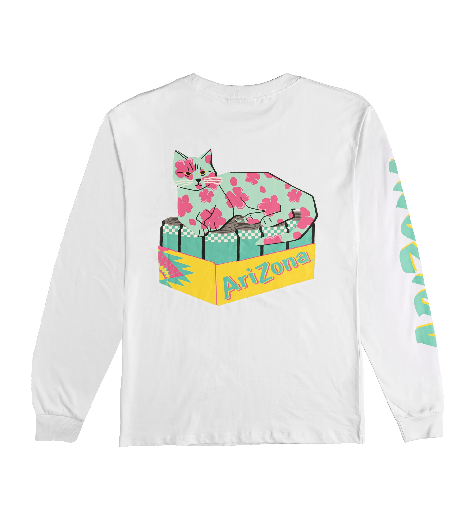 White Cherry Blossom Bodega Cat Long-Sleeve T-Shirt