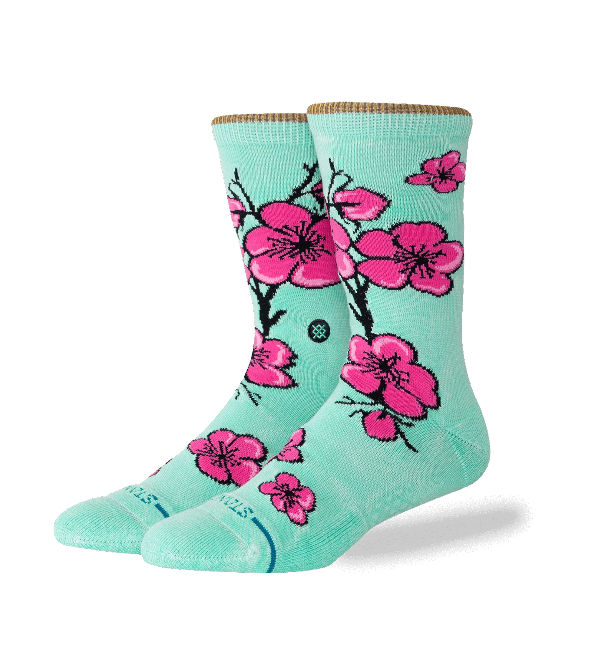 Teal & Pink Cherry Blossom 99 Cents Crew Socks