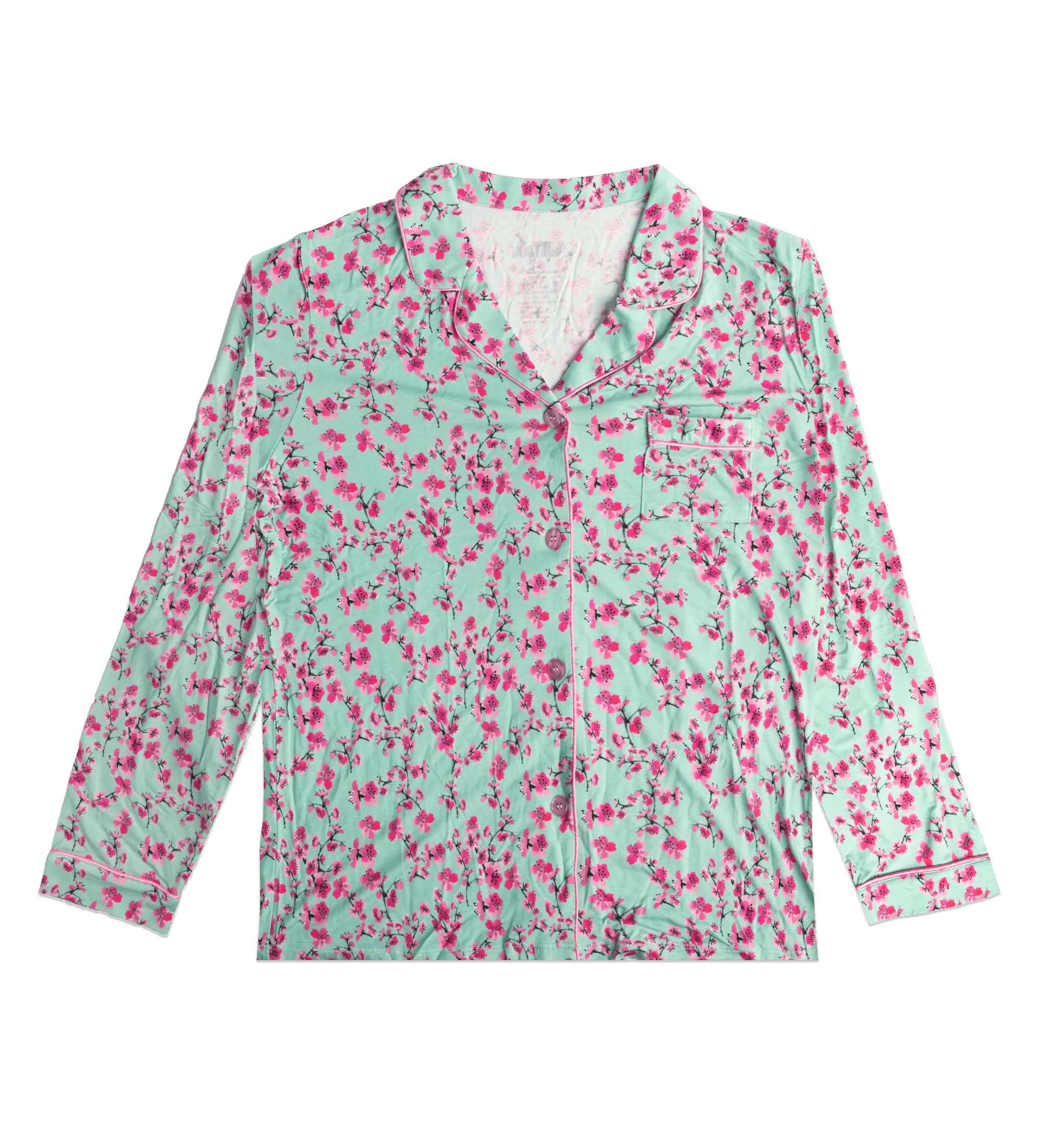 Pink & Teal Cherry Blossom Long-Sleeve Pajamas - Image 3