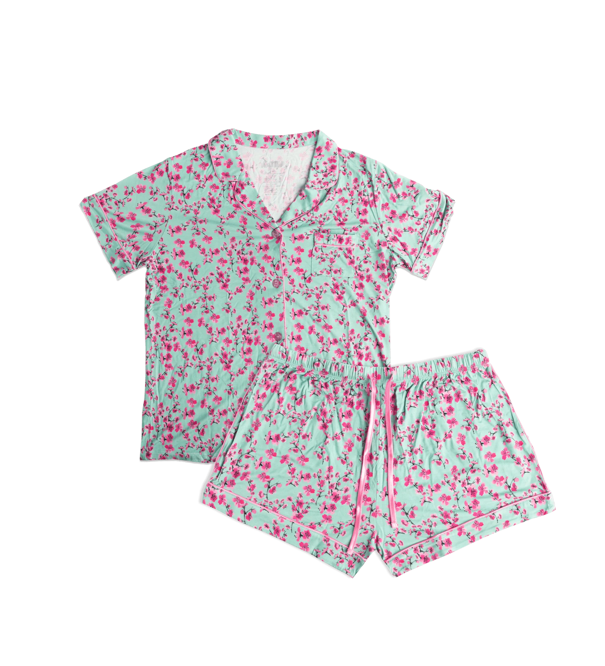 Pink & Teal Cherry Blossom Short-Sleeve Pajamas