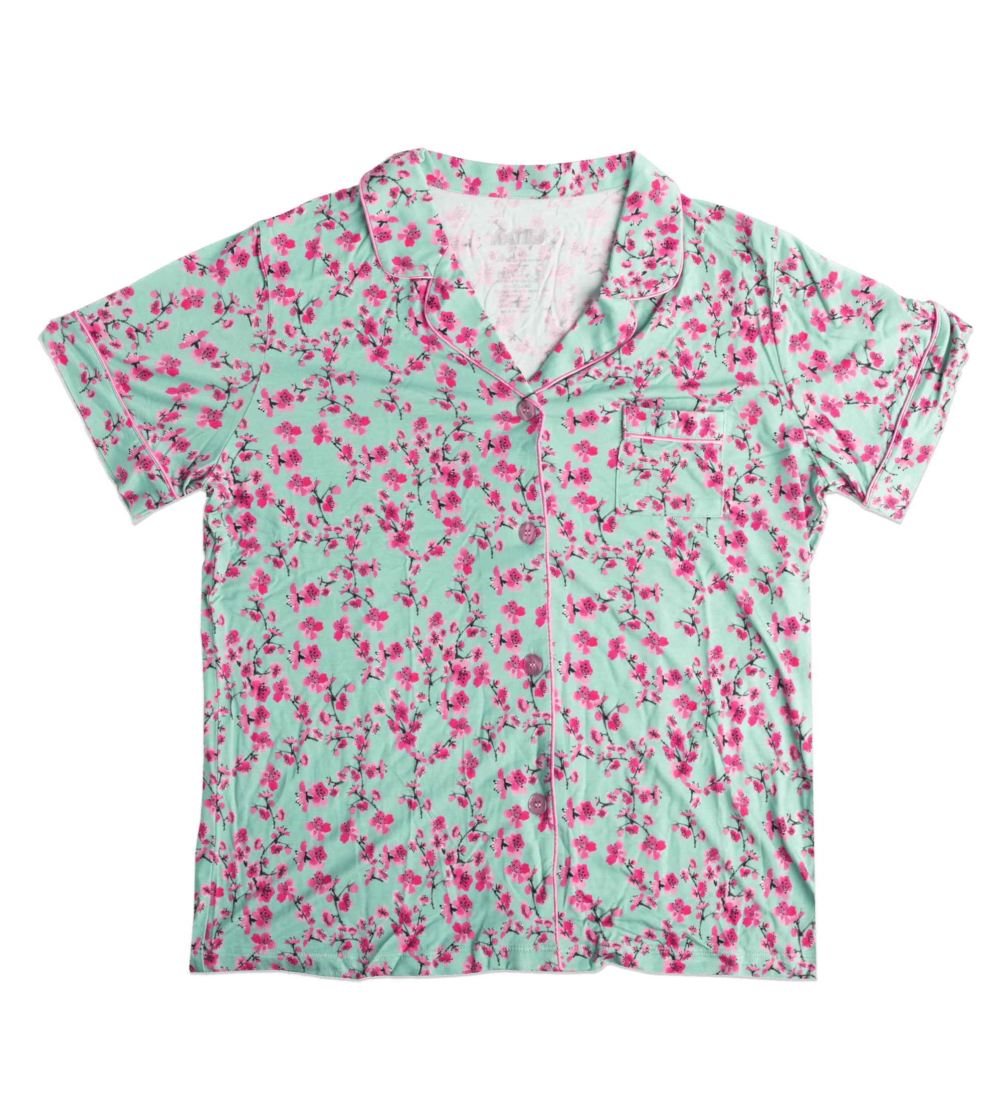 Pink & Teal Cherry Blossom Short-Sleeve Pajamas - Image 3