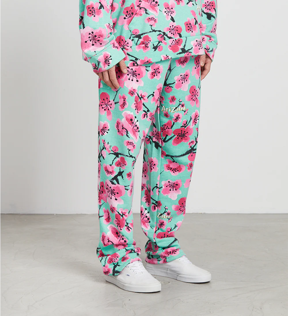 Teal & Pink Cherry Blossom Cotton Sweatpants - Image 4