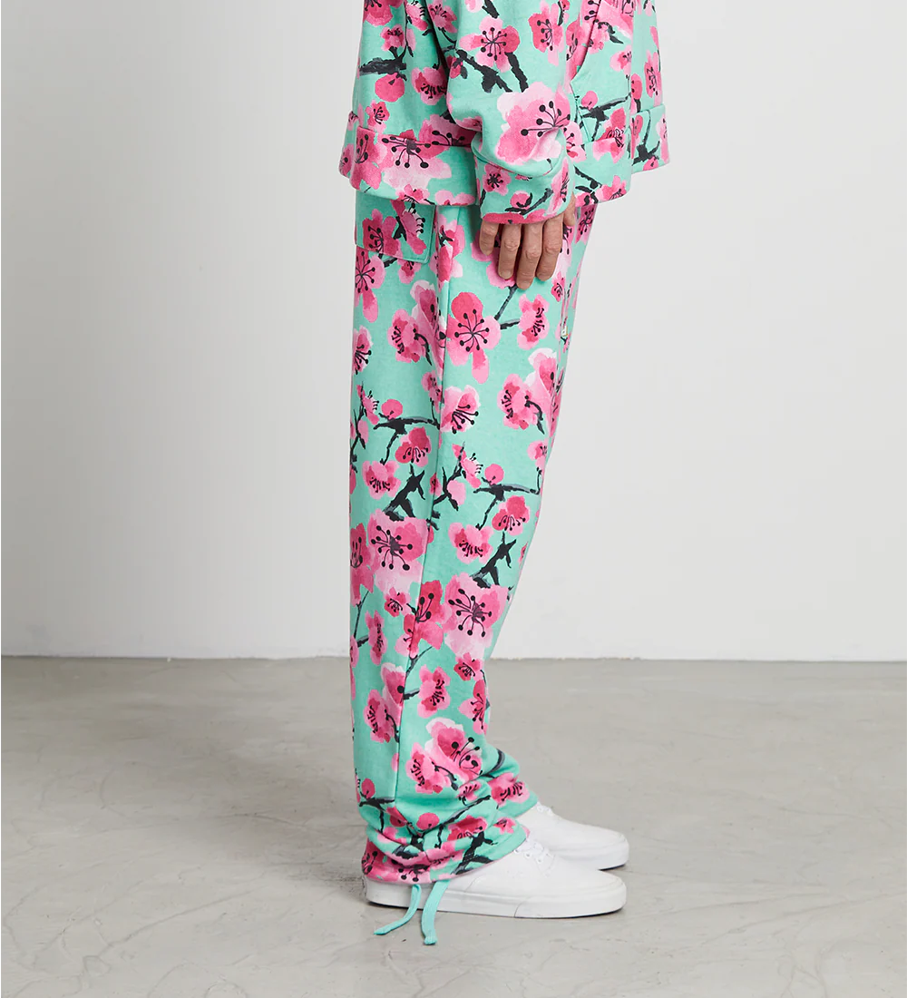 Teal & Pink Cherry Blossom Cotton Sweatpants - Image 5