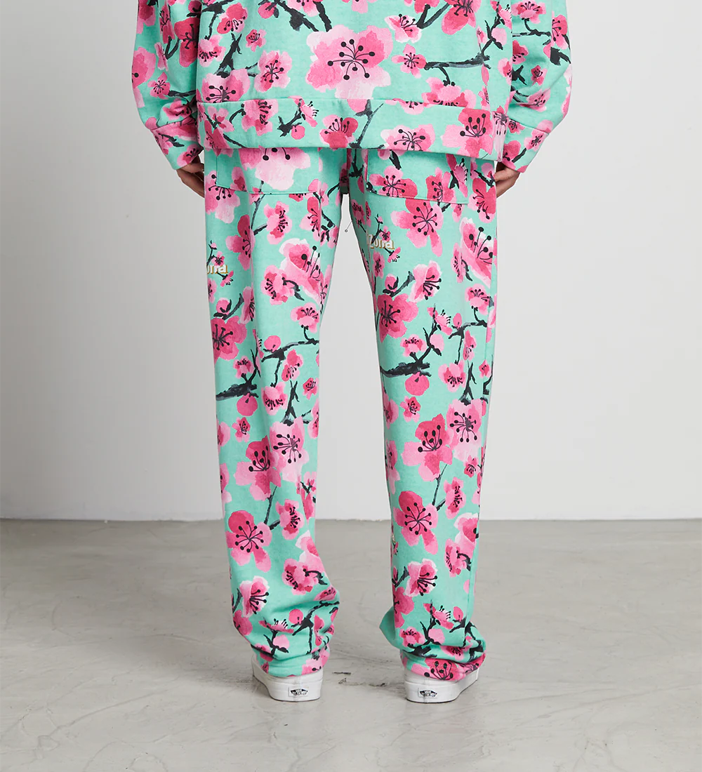 Teal & Pink Cherry Blossom Cotton Sweatpants - Image 6
