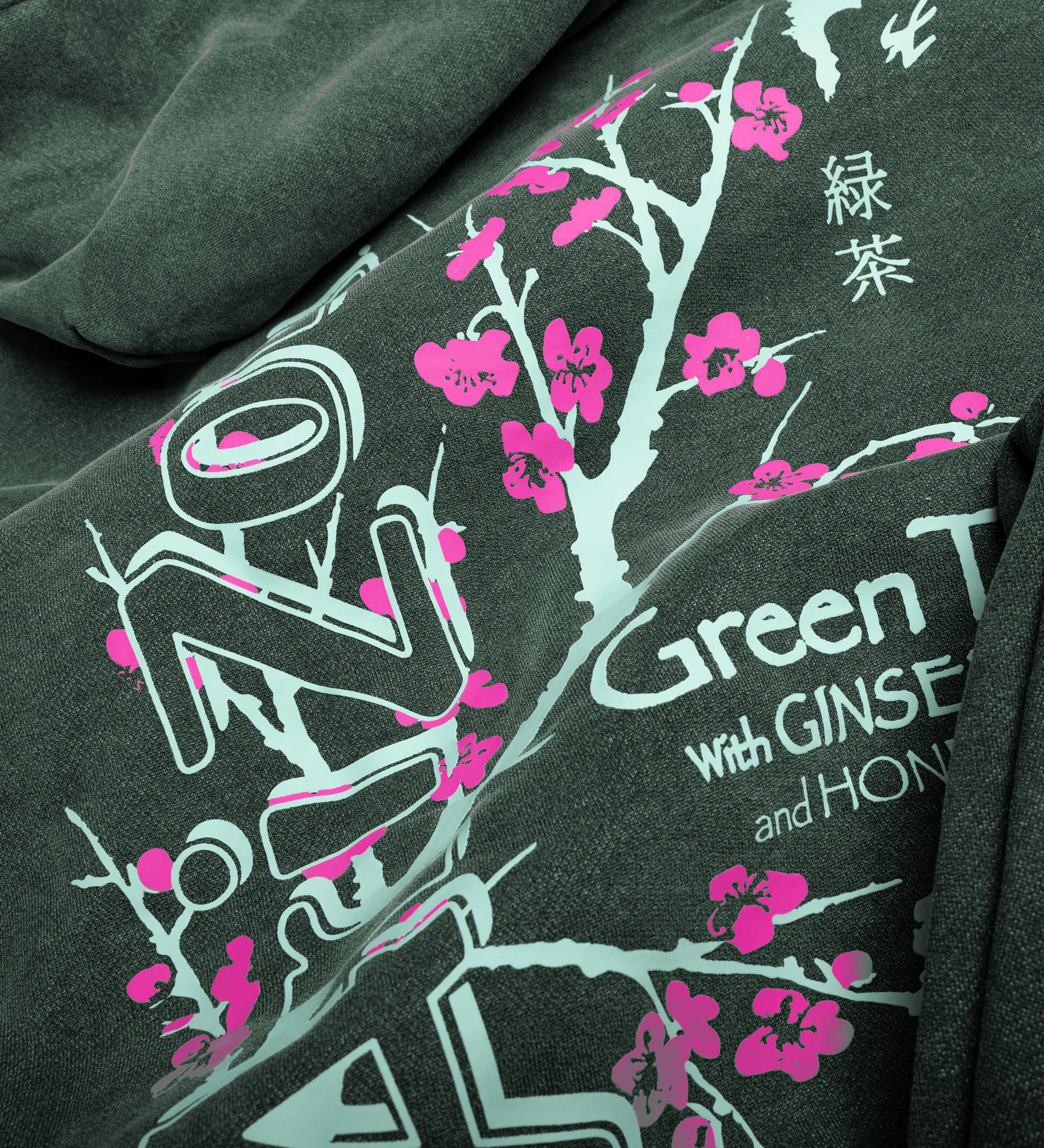 Green Tea Cherry Blossom Cotton-Blend Hoodie - Image 3