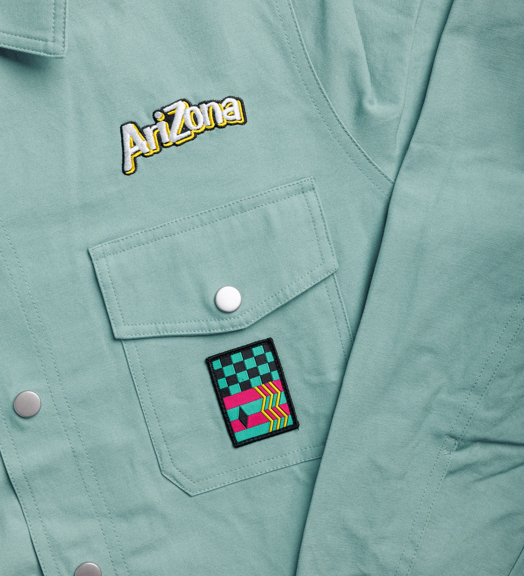 Teal Patch Cotton Workwear Shirt - Image 4